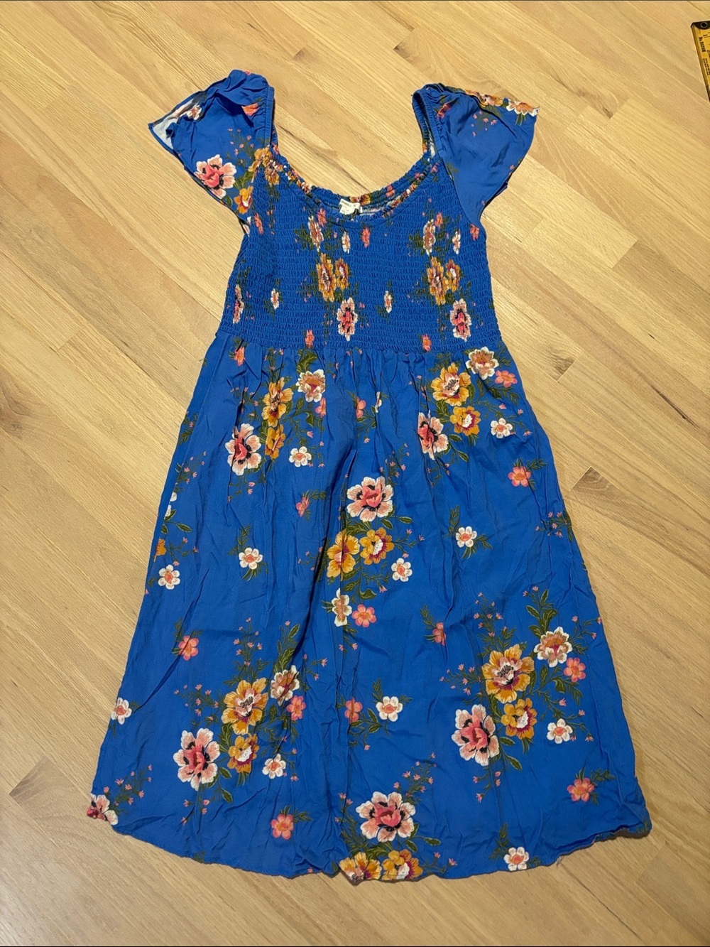 O'Neill Royal Blue Floral Smocked Casual Midi Dress -350sku